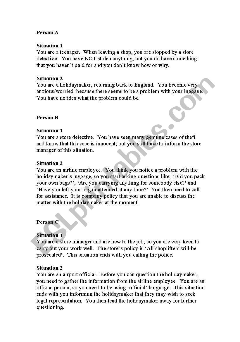 Drama Situations worksheet