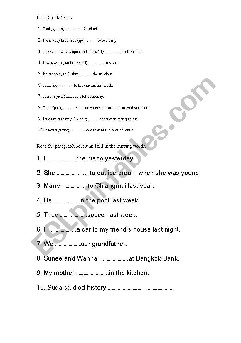 past simple tense worksheet