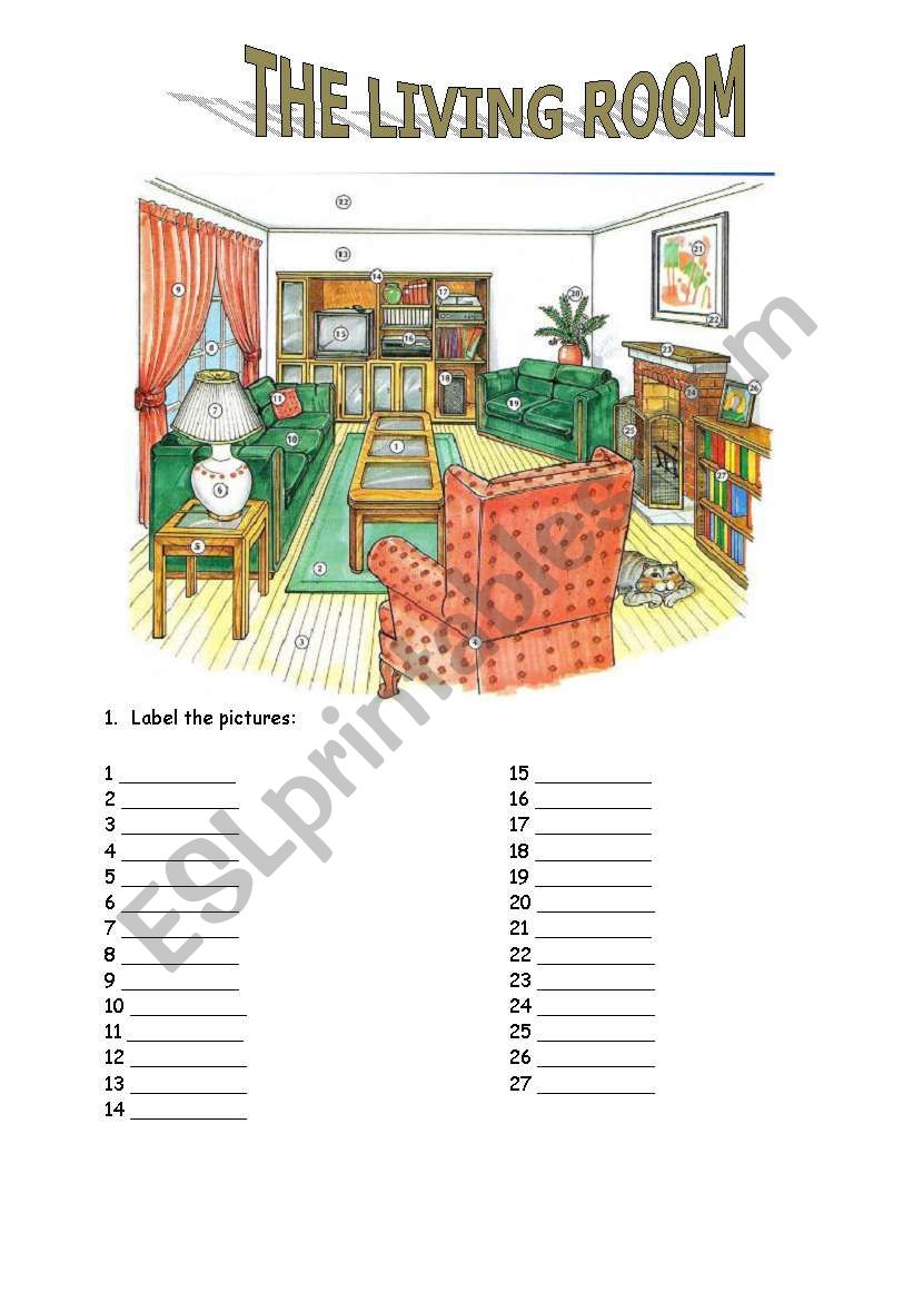 The living room worksheet