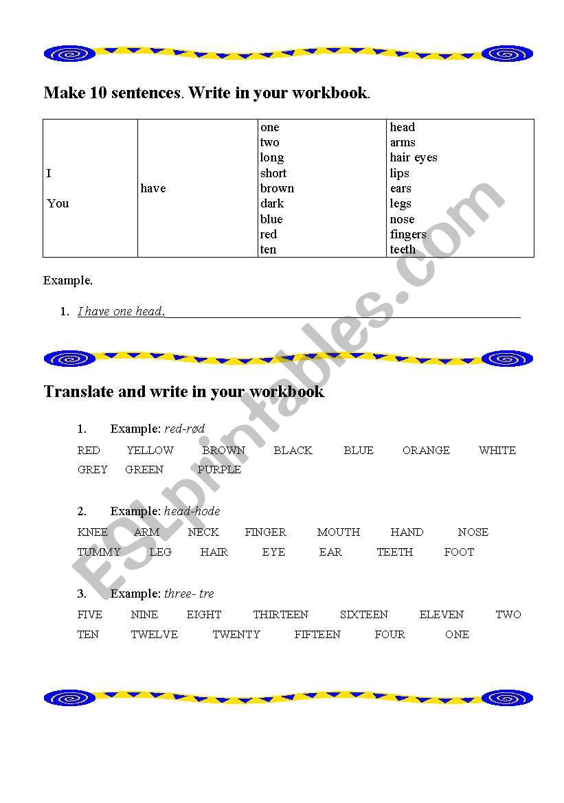 Body parts-Revision tasks. worksheet