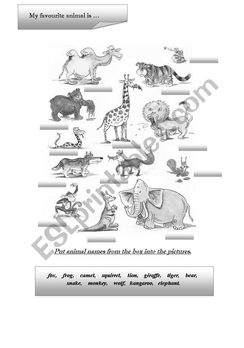 ANIMALS PART 1 B-W worksheet
