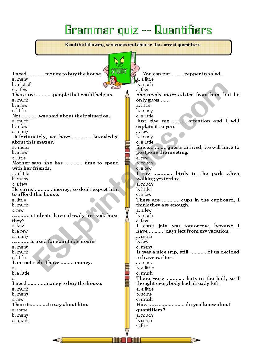 GRAMMAR QUIZ --- QUANTIFIERS worksheet