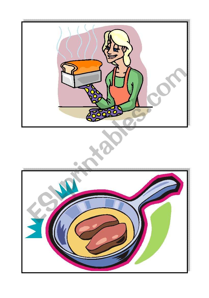 kitchen verbs, flashcards worksheet