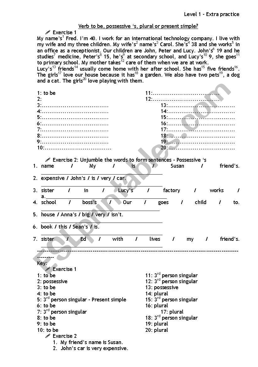 Possessive s worksheet