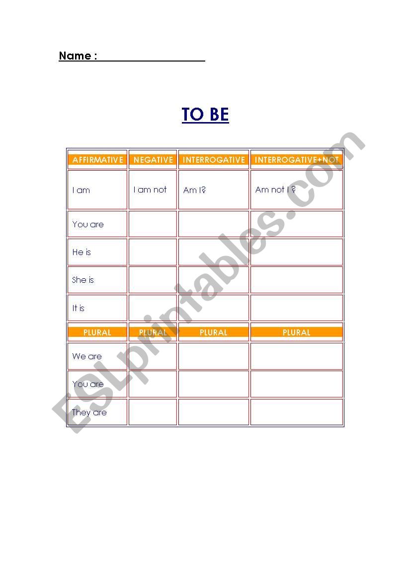 verb to be  worksheet