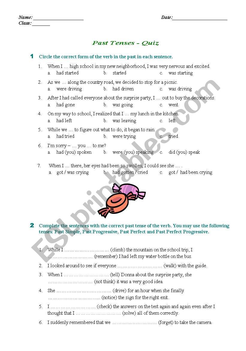 past tenses quiz esl worksheet by machla