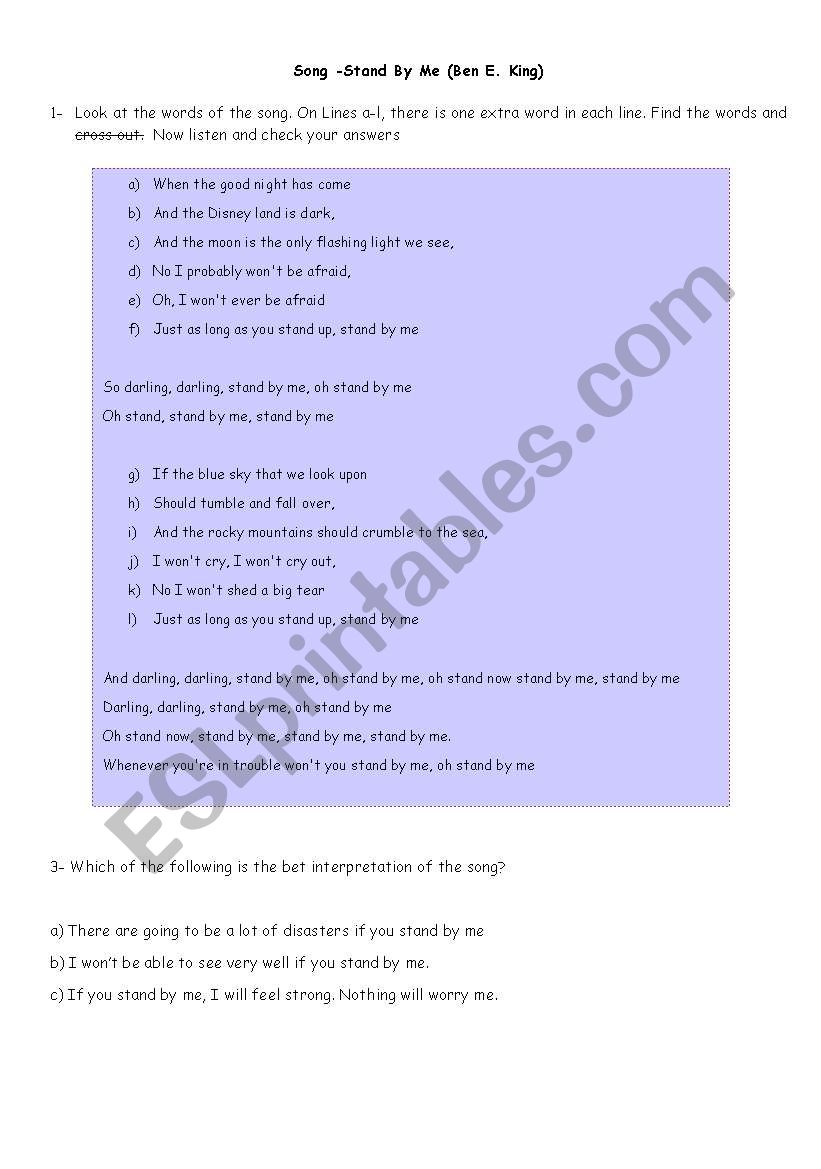 Stand By Me ( Ben E. King) worksheet