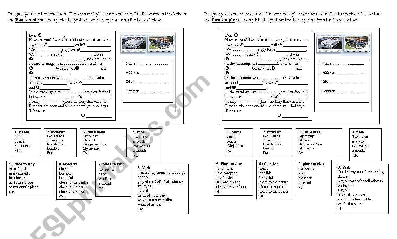 postcard worksheet