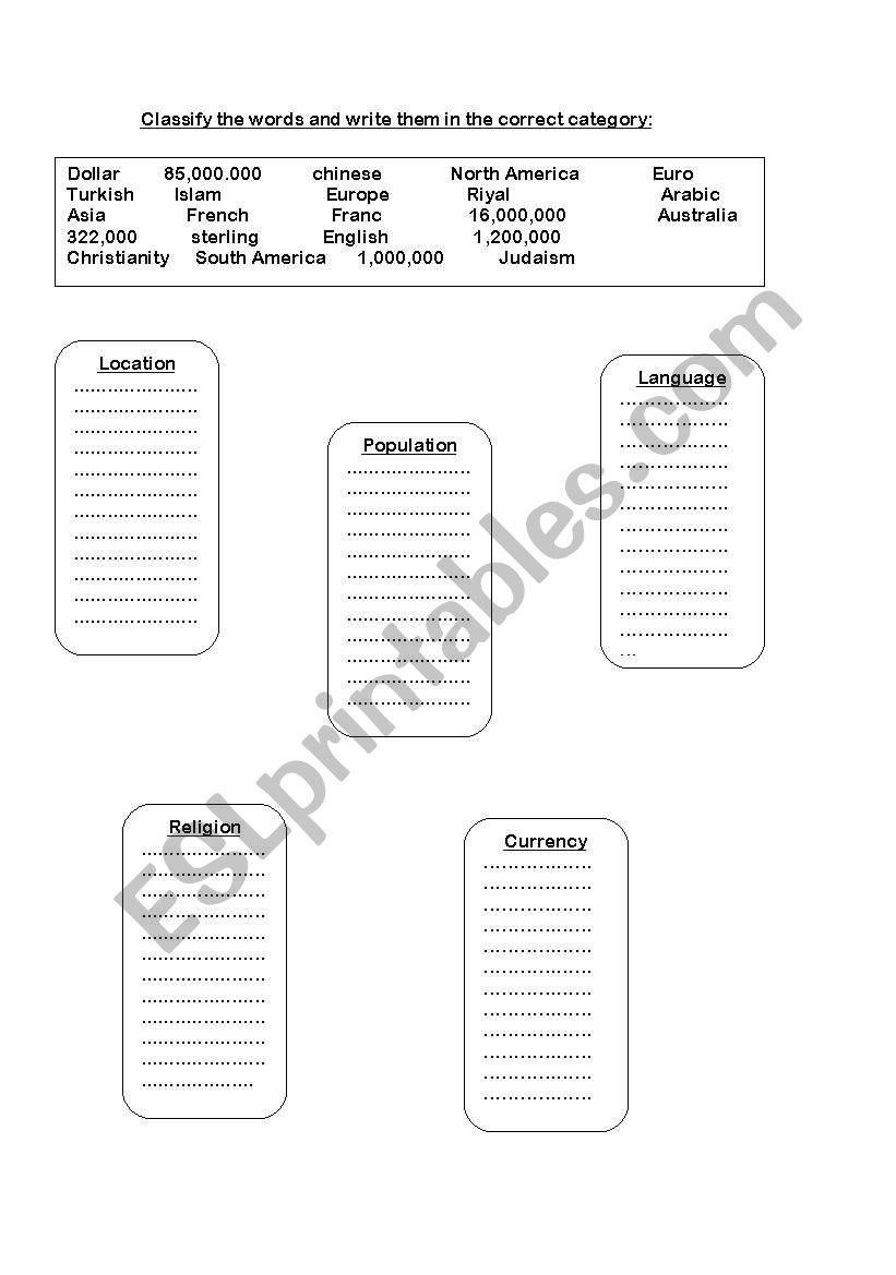 Vocabulary worksheet