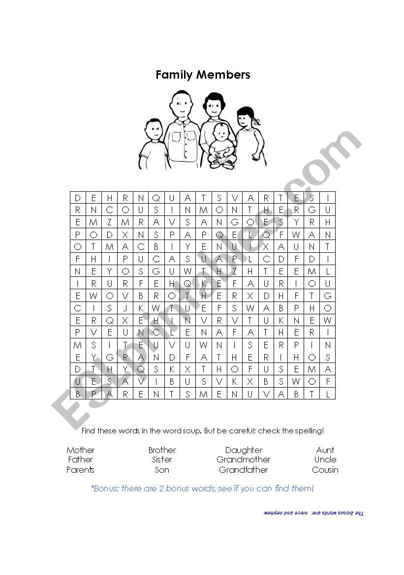 Family Members Word Puzzle worksheet