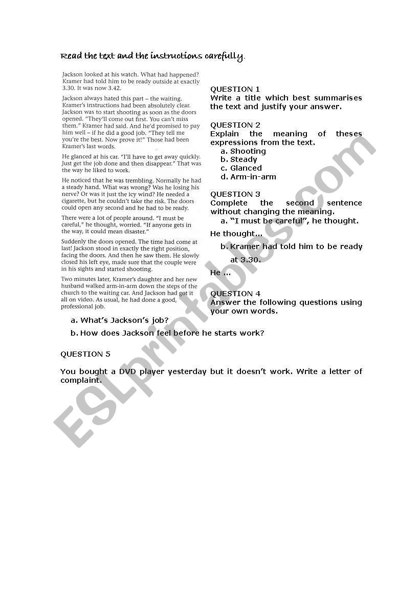 A PROFESSIONAL JOB worksheet