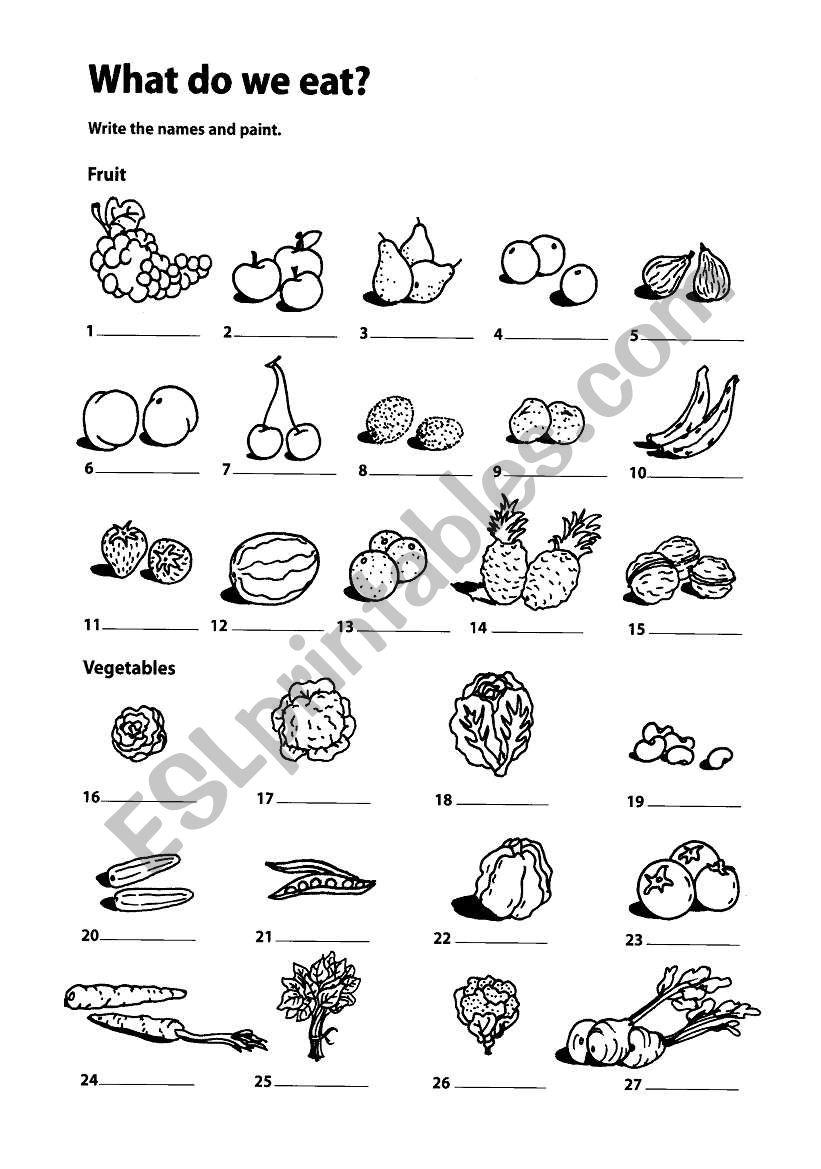 Fruit and vegetables worksheet