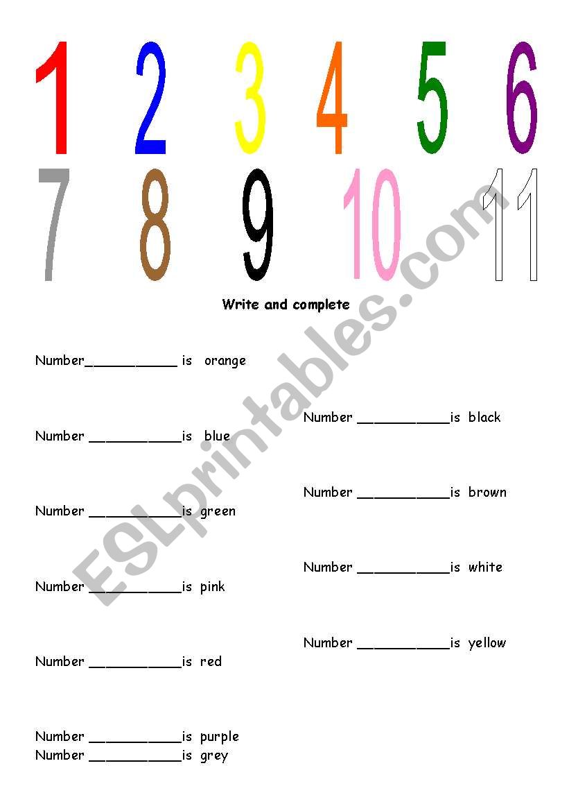 What number is colour...? worksheet