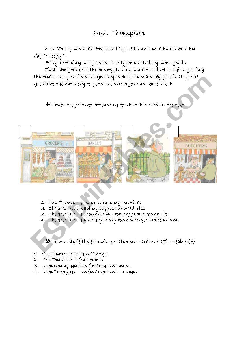 Mrs. Thompson - easy reading- worksheet