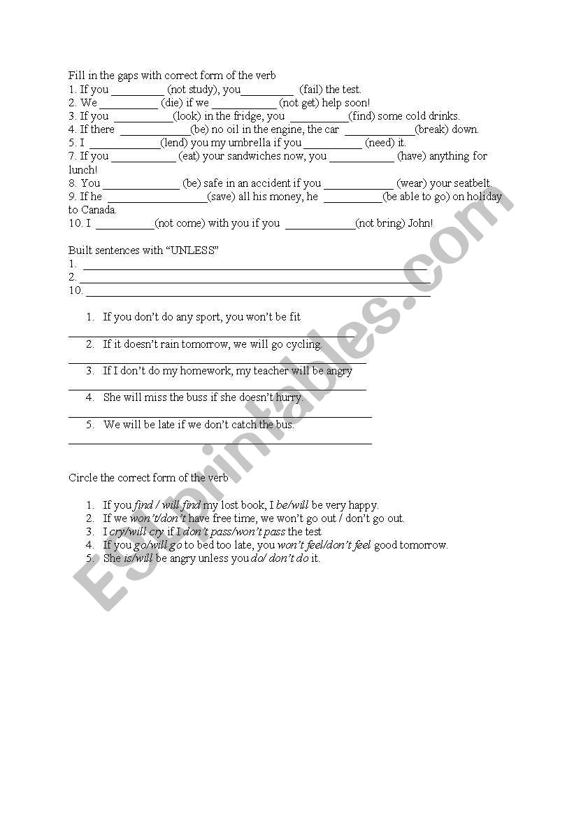 1st conditional worksheet