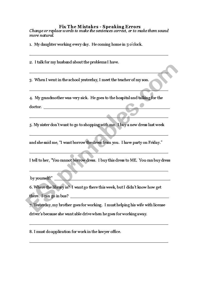 Fix the Mistakes - Speaking worksheet