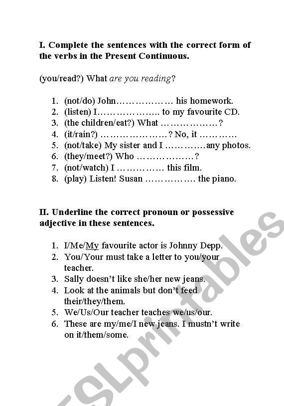 Present Continuous worksheet