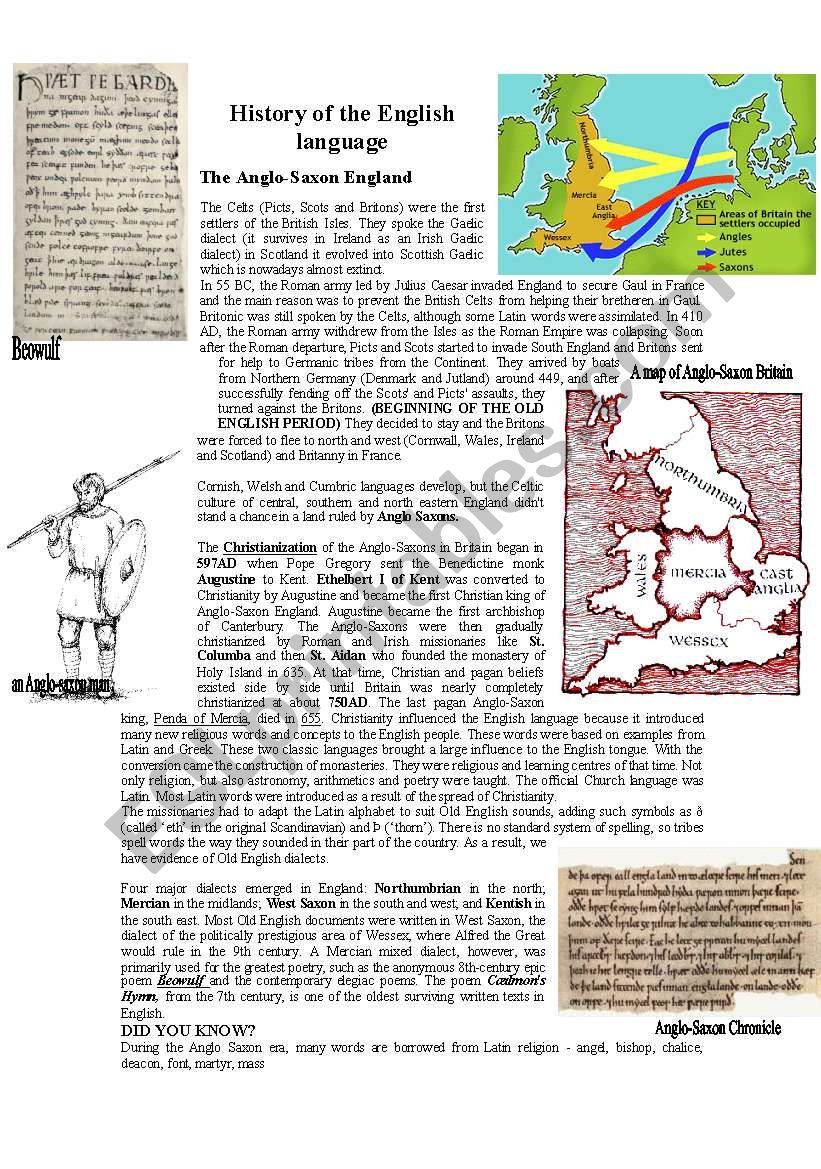 THE HISTORY OF THE ENGLISH LANGUAGE - ANGLO-SAXON ENGLAND