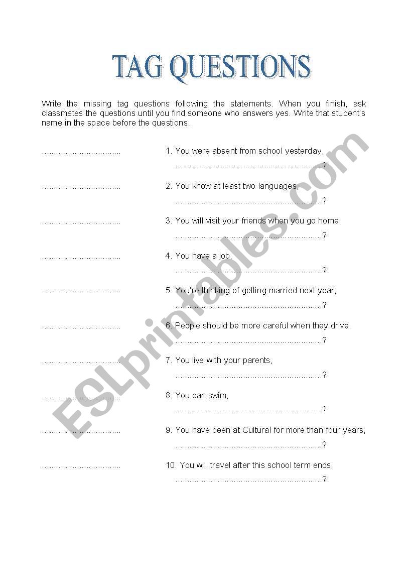 Tag questions worksheet