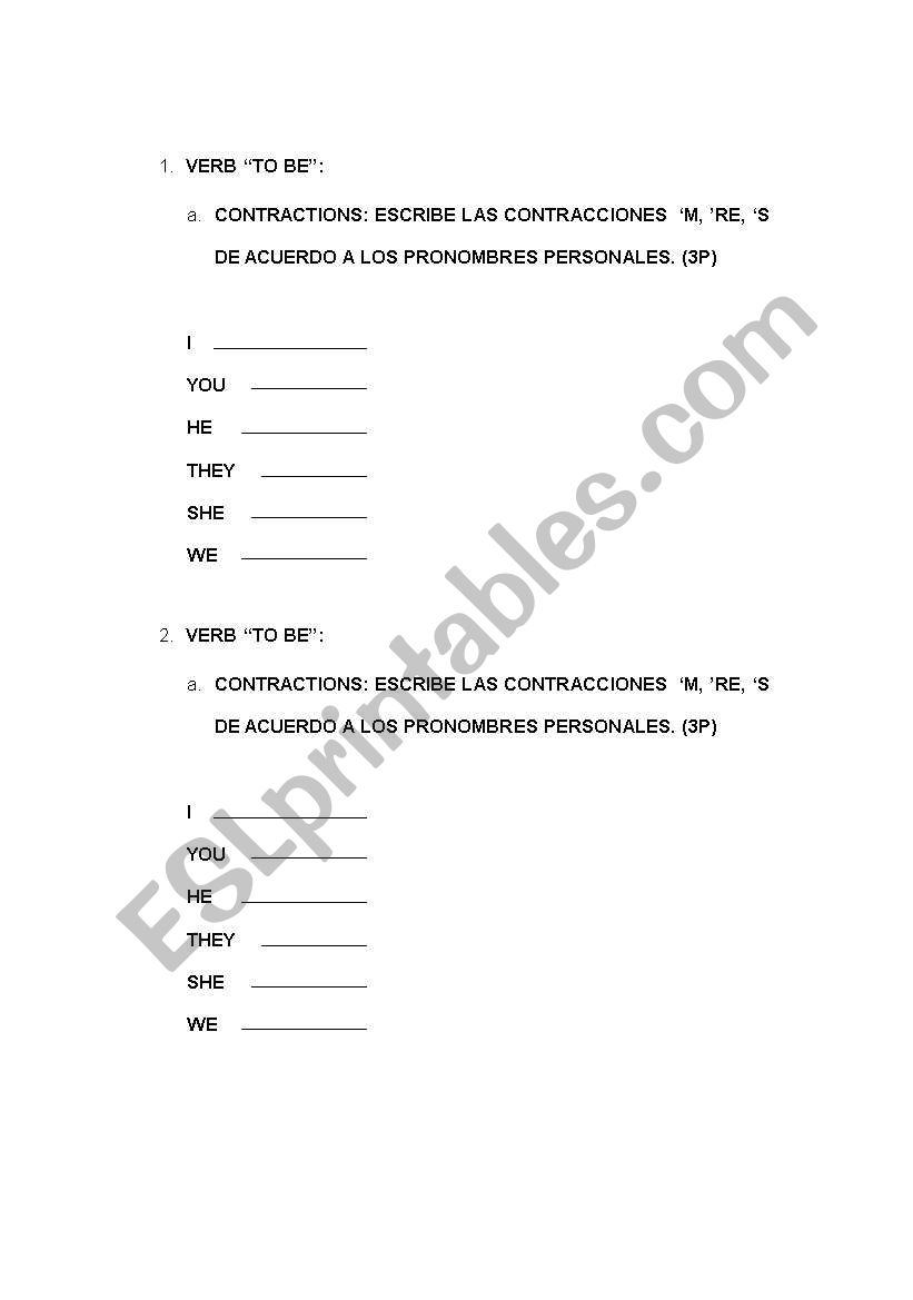 VERB TO BE M-RE -S worksheet