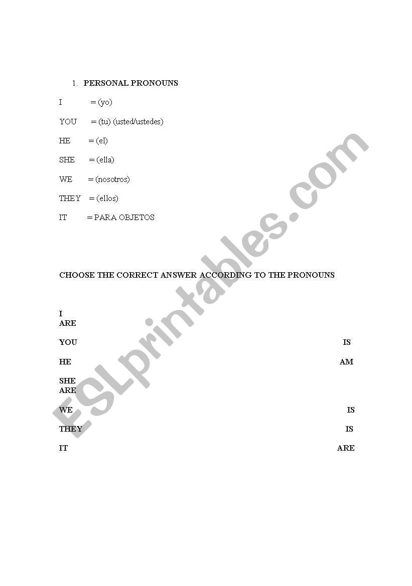 PERSONAL PRONOUNS!!! BE worksheet