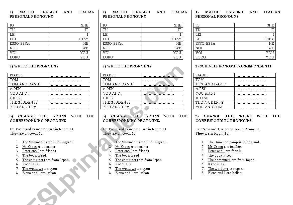SUBJECT PRONOUNS worksheet