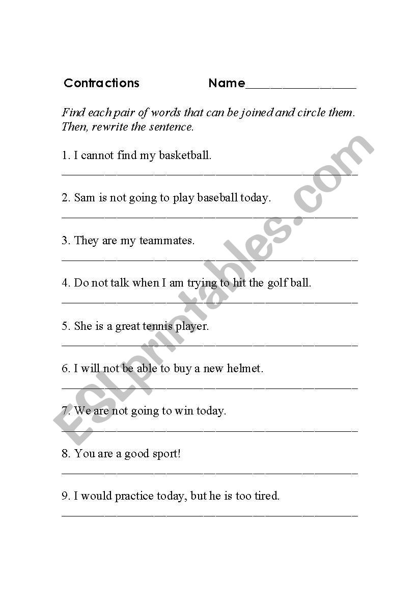 Contractions worksheet