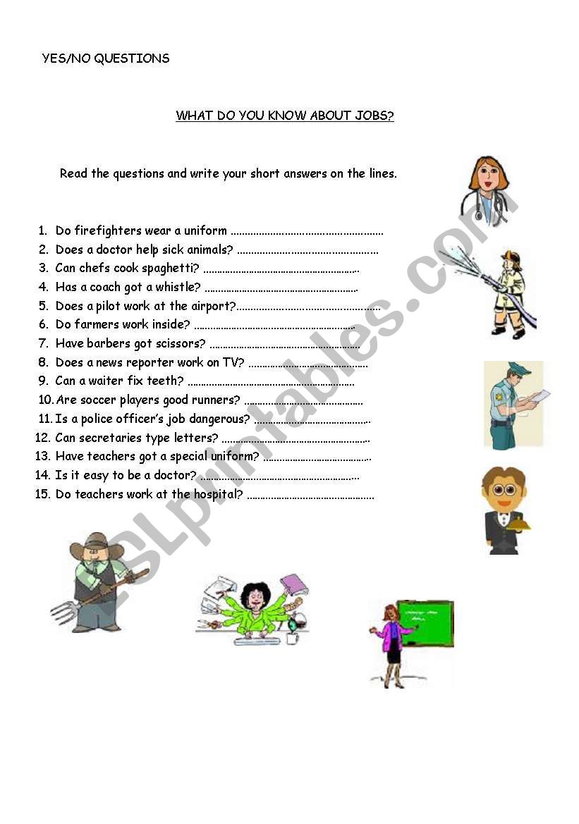 What do you know about jobs? worksheet