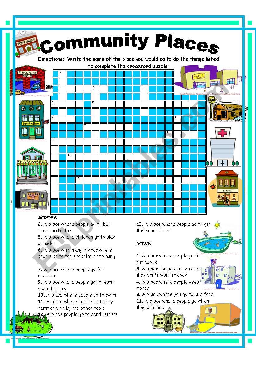 Community Places Crossword worksheet