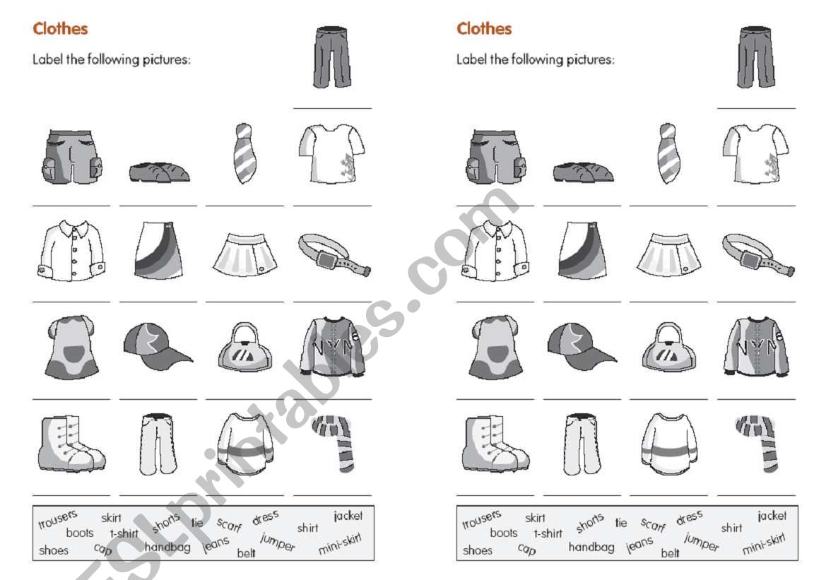 Clothes worksheet