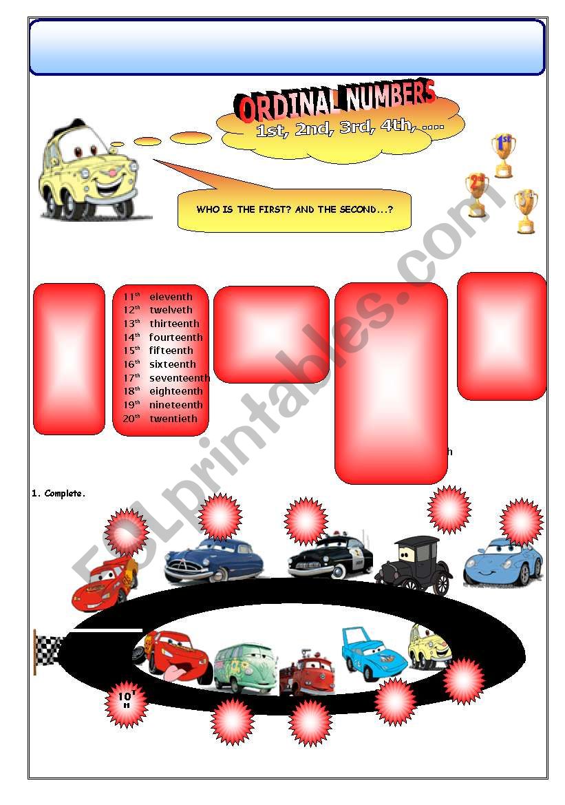 ORDINAL NUMBERS worksheet