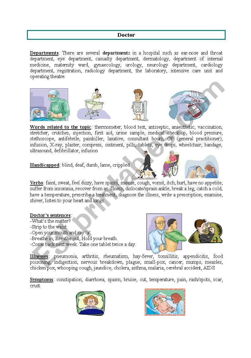 DOCTOR -HEALTH -HOSPITAL worksheet