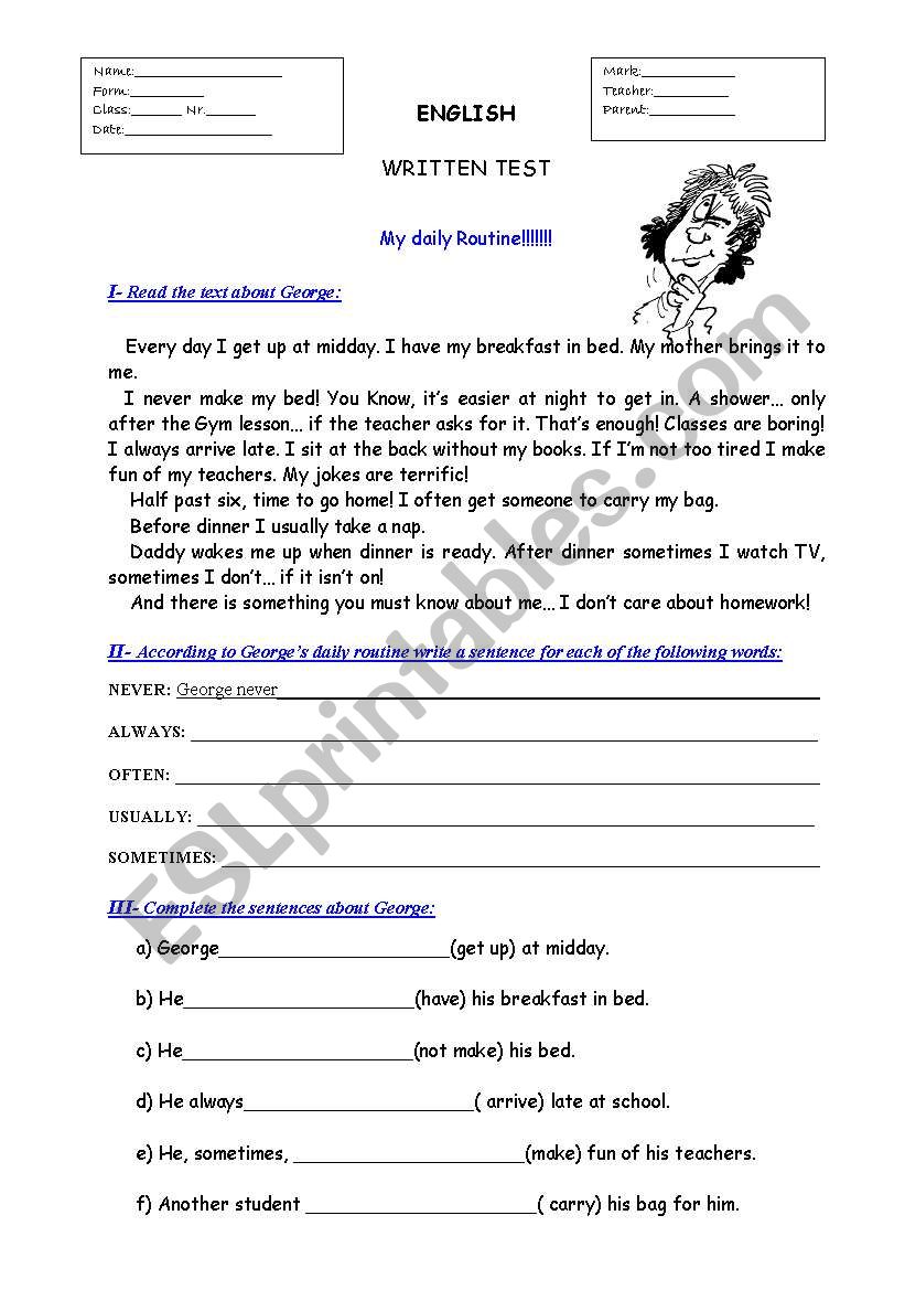 Georges daily Routine worksheet