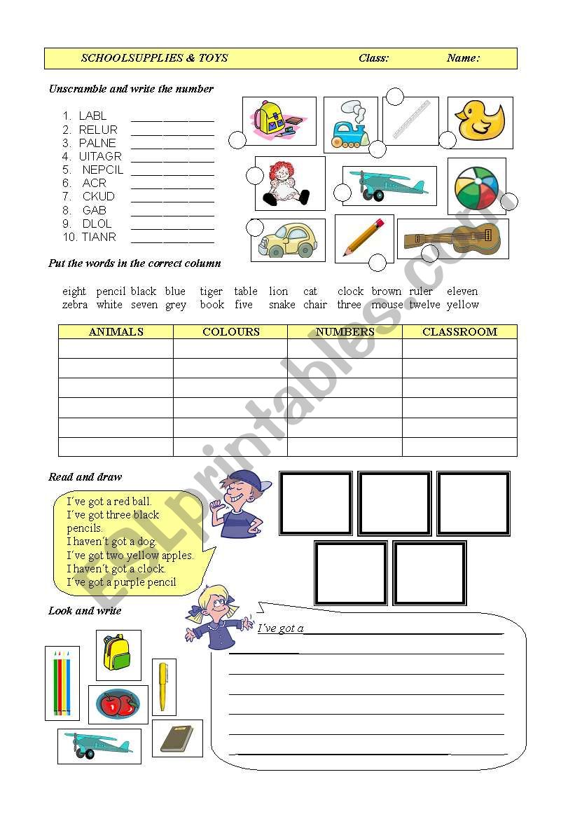 school and toys vocabulary + have got