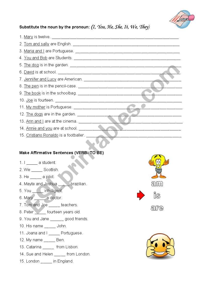 SUBJECT PRONOUNS+ TO BE worksheet