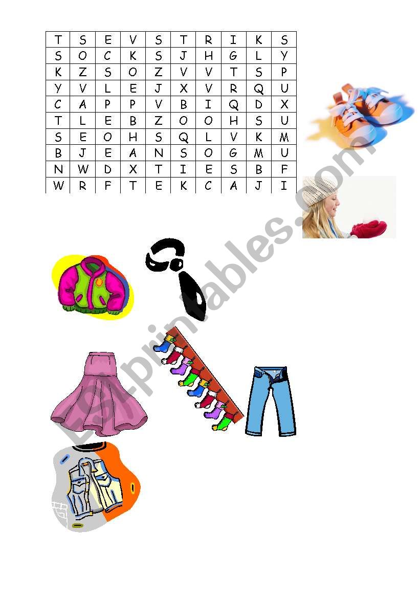 wordsearch - clothes worksheet