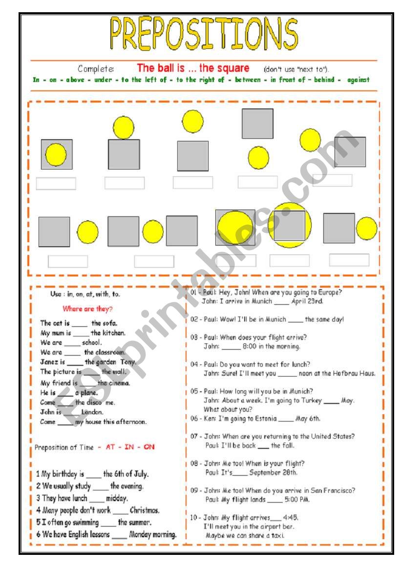 Prepositions worksheet