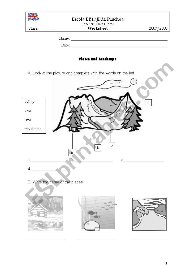 Places and Landscape worksheet