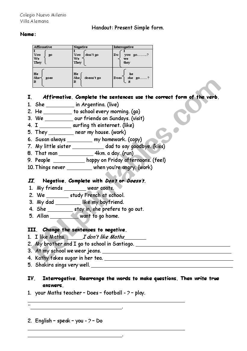 practising present simple worksheet