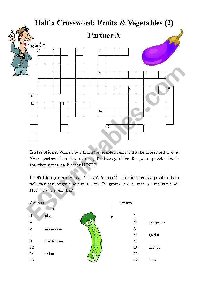 Half a Crossword: Fruit & Vegetables (2) Pairwork