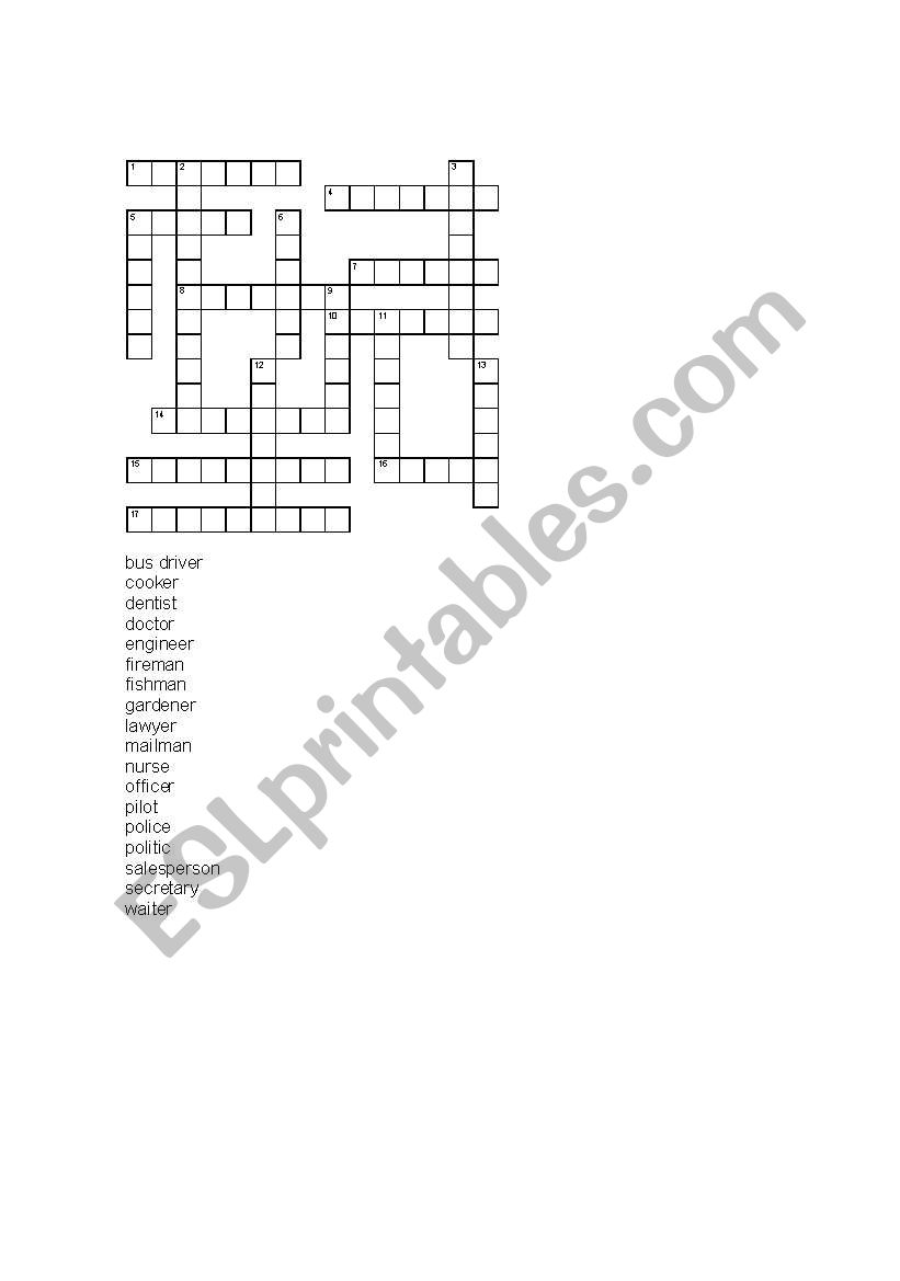 proffession puzzle worksheet