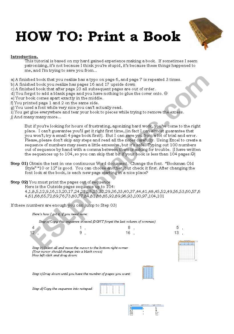 HOW TO Print a book worksheet