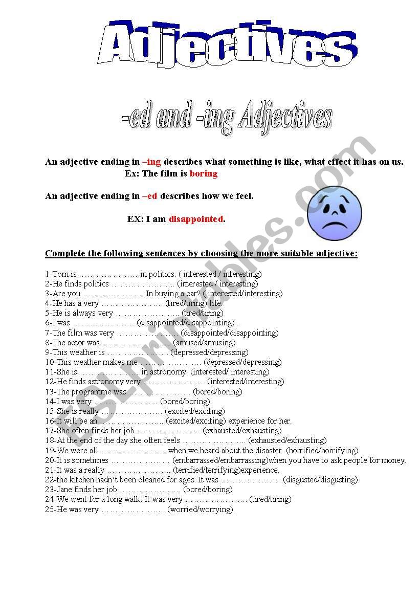 -ed and -ing adjectives worksheet