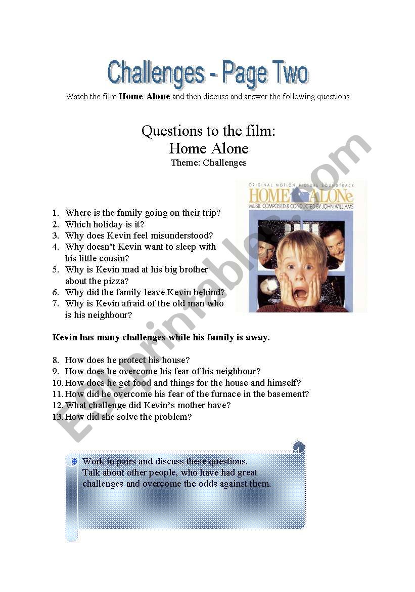 Challenges Page Two worksheet