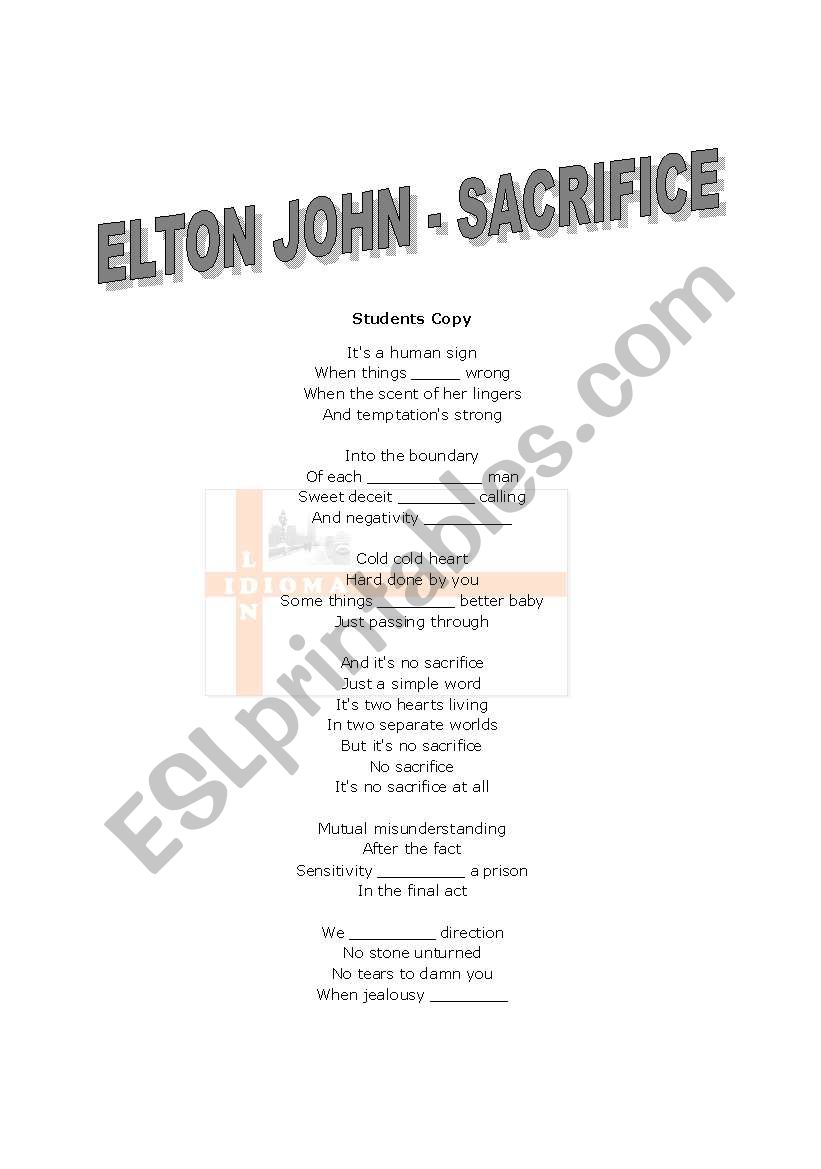 Elton John - Sacrifice worksheet
