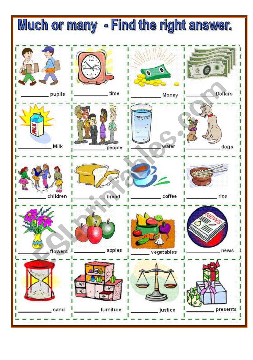 Many or Much worksheet