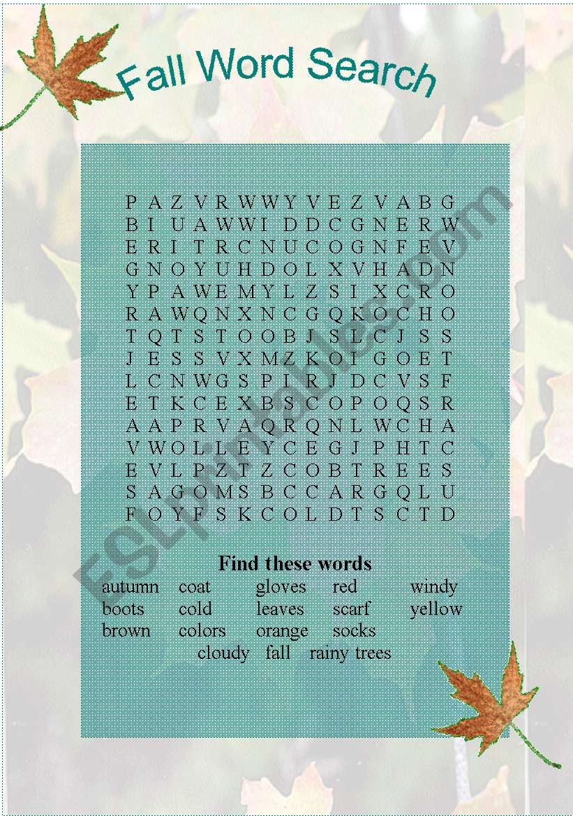 Fall Wordsearch for the younger classes