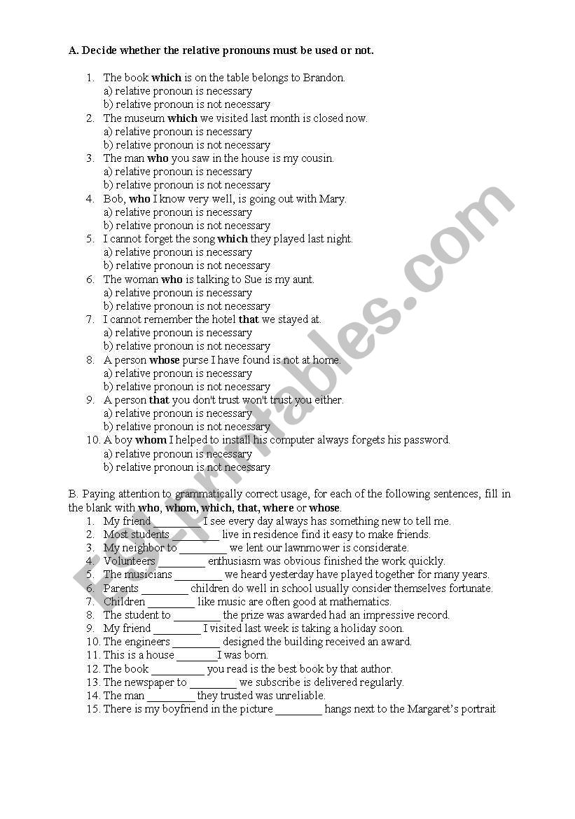 Relative clauses worksheet