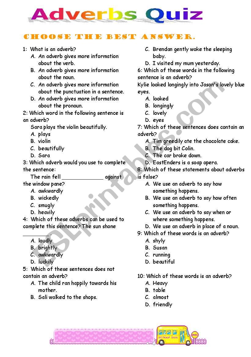 Adverb worksheet