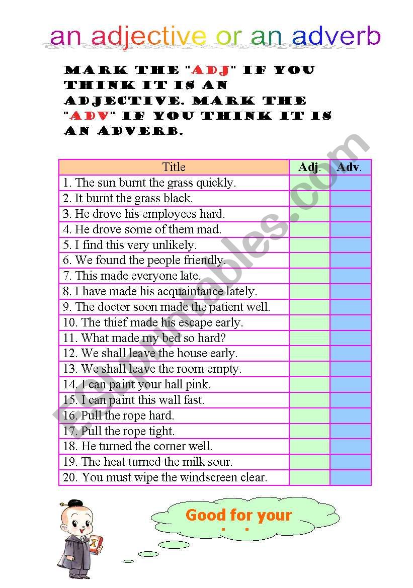 Adverbs and Adjectives worksheet